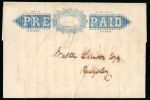 Stamp of Great Britain » 1839 Treasury Competition 1840 J. Baraclough Prepaid Private Lettersheet printed in blue, addressed to Walter Landon, Rugely, with manuscript ''1''