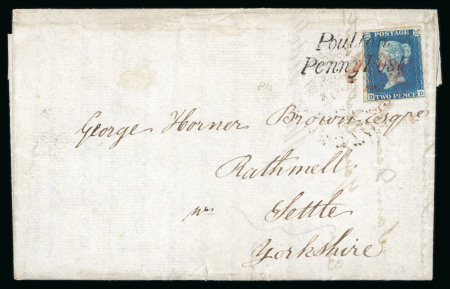 Stamp of Great Britain » Penny Post Postmarks Used As Cancellations Poulton: 1841 (Jan 21) entire letter with 1840 2d blue tied by MC and "Poulton/Penny Post" in black