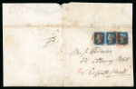 Stamp of Great Britain » 1840 1d Black and 2d Blue "May Dates" 1840 2d blue pl.1 FA-FC in horizontal strip of 3 on locally used London cover