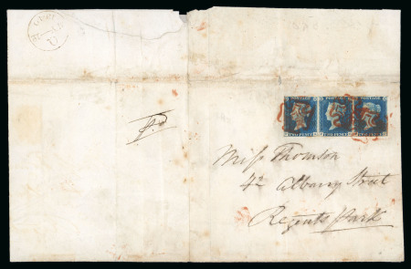 Stamp of Great Britain » 1840 1d Black and 2d Blue "May Dates" 1840 2d blue pl.1 FA-FC in horizontal strip of 3 on locally used London cover