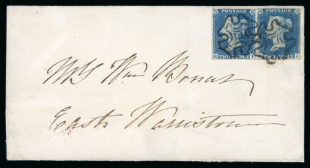 Stamp of Great Britain » 1840 2d Blue (ordered by plate number) 1841 (Jul 30) entire to East Warriston, bearing 1840 2d. blue, Pl. 1, RI-RJ, pair