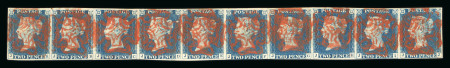 Stamp of Great Britain » 1840 2d Blue (ordered by plate number) 1840 2d blue, Pl.1, JA-JJ in magnificent used horizontal strip of 10
