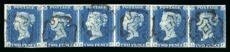 Stamp of Great Britain » Distinctive Maltese Cross Cancellations 1840 2d blue pl.2 in horizontal strip of 6 cancelled with six fine strikes of the York distinctive MC in black