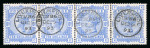Stamp of Great Britain » 1855-1900 Surface Printed » 1883-84 & 1888 High Values 1883 10s ultramarine on white paper in used strip of 4 with four superb strikes of the 'Liverpool DE 29 93' cds