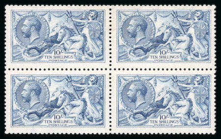 Stamp of Great Britain » King George V » 1913-19 Seahorse Issues 1915 De La Rue 10s pale blue mint n.h. block of four n.h
