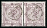 Stamp of Great Britain » 1855-1900 Surface Printed » 1867-83 High Values 1867-83 wmk MC £1 brown-lilac in used pair, each with fine Glasgow JY 11 82 cds