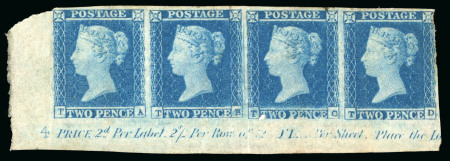 Stamp of Great Britain » 1841 2d Blue 1841 2d blue pl.4 TA-TD, state 2, mint and used horizontal strips of four from the lower-left corner of the sheet