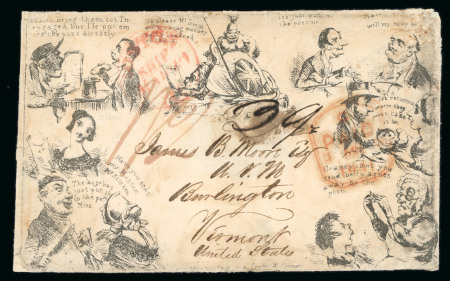 Stamp of Great Britain » 1840 Mulreadys & Caricatures » Caricatures William Spooner envelope No. 5, sent to Vermont in the United States