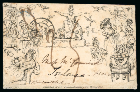 Stamp of Great Britain » 1840 Mulreadys & Caricatures » Caricatures Southgate Envelope No. 2, ´Ladies School´, a most unusual and extremely rare overseas usage