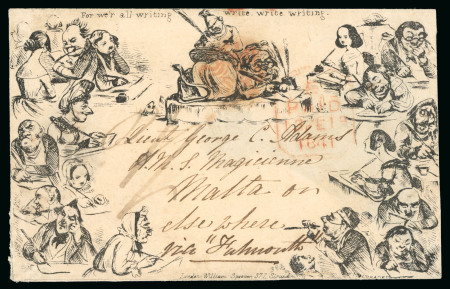 Stamp of Great Britain » 1840 Mulreadys & Caricatures » Caricatures 1841 (Feb 13) Spooner Envelope No. 4, addressed to an officer on board "H.M.S. ´Magicienne´ at Malta or elsewhere"