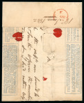 Stamp of Great Britain » 1840 Mulreadys & Caricatures » 2d Lettersheets and Envelopes 1840 Mulready 2d lettersheet, stereo a91, sent to London bearing 1841 1d red-brown in block of 6 tied black MC cancels