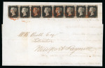 Stamp of Great Britain » 1840 1d Black and 1d Red plates 1a to 11 1840 1d black pl.4 in horizontal strip of 7 (AE-AK) with single (AD) on cover from Stratford-Stone