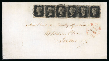 Stamp of Great Britain » 1840 1d Black and 1d Red plates 1a to 11 1840 1d. black Pl. 9 LE-LG,ME-MG in 2 strips of 3 with