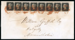 Stamp of Great Britain » 1840 1d Black and 1d Red plates 1a to 11 1840 1d. black pl.7 PE-PL horizontal strip of eight on entire from Cardigan to Dolgelly (Wales)