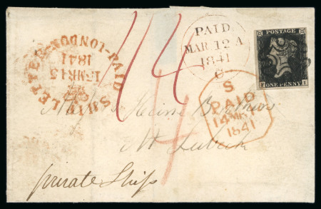 Stamp of Great Britain » 1840 1d Black and 1d Red plates 1a to 11 1840 1d black pl.1b FI on 1841 (Mar 12) wrapper sent from Scotland to Lubeck