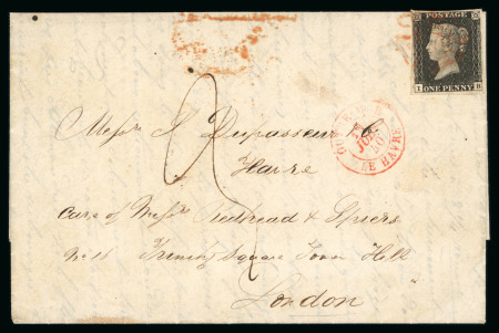 Stamp of Great Britain » 1840 1d Black and 1d Red plates 1a to 11 1840 (Jun 16) Folded letter from Liverpool through a forwarding agent in London to France with 1840 1d black