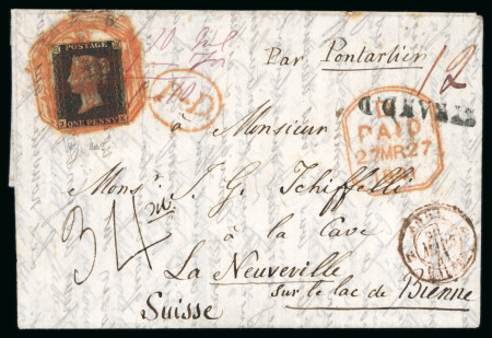 Stamp of Great Britain » 1840 1d Black and 1d Red plates 1a to 11 1841 (Mar 27) entire from Somerset House to Switzerland, with 1840 1d black pl.9 JK