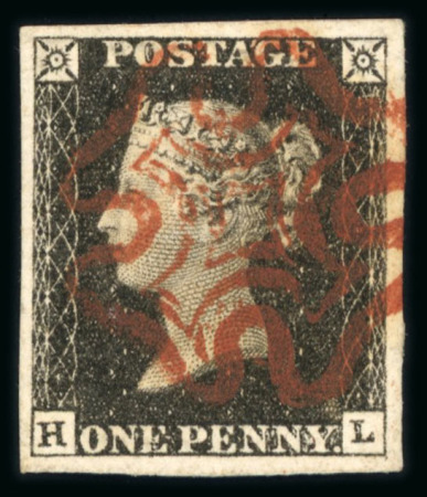 Stamp of Great Britain » 1840 1d Black and 1d Red plates 1a to 11 1840 1d black pl.1a HL, huge margins all round, watermark inverted, used