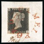 Stamp of Great Britain » Town Circular Datestamps 1840 1d. black, Pl.2, II tied by almost perfect strike of the rare "CAMELFORD" town cancel in red
