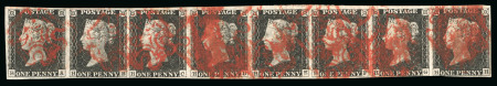 Stamp of Great Britain » 1840 1d Black and 1d Red plates 1a to 11 1840 1d black pl.2 HA-HH horizontal strip of eight, used