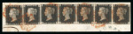 Stamp of Great Britain » 1840 1d Black and 1d Red plates 1a to 11 1840 1d black pl.8 ED-EE pair and FH-FL strip of five tied to piece