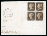 Stamp of Great Britain » 1840 1d Black and 1d Red plates 1a to 11 1840 1d black pl.1a (worn impression) QD-RH, an exceptional block of four neatly tied to piece