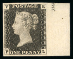 Stamp of Great Britain » 1840 1d Black V. R. Official 1840 1d. black "VR Official", PL, a magnificent and unrivalled single example from the right of the sheet