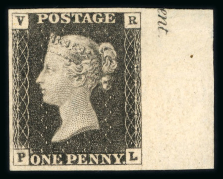 Stamp of Great Britain » 1840 1d Black V. R. Official 1840 1d. black "VR Official", PL, a magnificent and unrivalled single example from the right of the sheet