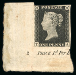 Stamp of Great Britain » 1840 1d Black and 1d Red plates 1a to 11 1840 1d. black, Pl. 2, TA, a superb marginal example