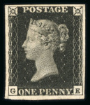 Stamp of Great Britain » 1840 1d Black and 1d Red plates 1a to 11 1840 1d. black, Pl. 9, GE, Unused with large part original