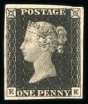 Stamp of Great Britain » 1840 1d Black and 1d Red plates 1a to 11 1840 1d black pl.2 EE on bleuté paper, unused