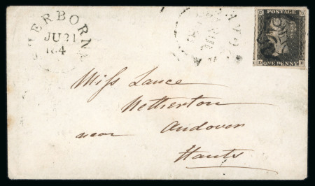 Stamp of Great Britain » 1840 1d Black and 1d Red plates 1a to 11 1841 (Jun 21) envelope from Sherborne (Dorset) to Andover bearing 1840 1d black pl.11 DE