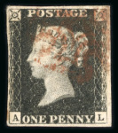 Stamp of Great Britain » 1840 1d Black and 1d Red plates 1a to 11 1840 1d black pl.2 AL, used, showing an offset "silhouette" of Victoria's head on reverse