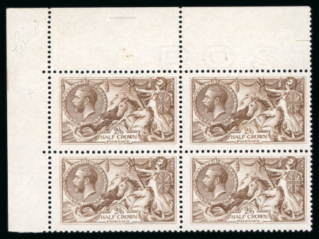 Stamp of Great Britain » King George V » 1913-19 Seahorse Issues 1918 Bradbury Wilkinson 2/6d. marginal block of four