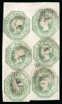 Stamp of Great Britain » 1847-54 Embossed 1847-54 1/- green, a fine used vertical block of six