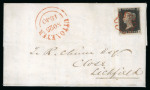 Stamp of Great Britain » 1840 1d Black and 1d Red plates 1a to 11 1840 (Nov 25) entire from Uttoxeter to Lichfield, bearing an 1840 1d black pl.1b