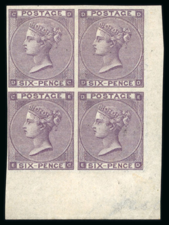 Stamp of Great Britain » 1855-1900 Surface Printed » 1862-64 Small Uncoloured Corner Letters 1862-64 6d. lilac block of four from the lower right