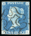 Stamp of Great Britain » 1840 2d Blue (ordered by plate number) 1840 2d blue pl.1 JI, with good margins all round, neatly cancelled by a superb strike of the no "7" in black Maltese cross