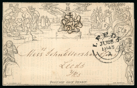 Stamp of Great Britain » 1840 Mulreadys & Caricatures » 1d Lettersheets and Envelopes 1843 (Jun 28) 1d Mulready advertising letter sheet with London number "7" in black Maltese cross