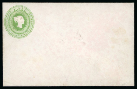 Stamp of Great Britain » 1839 Treasury Competition 1839 Stationery envelope essay by Charles Whiting, bearing a "PAID" embossed essay in yellow-green