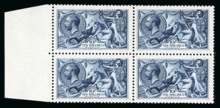 Stamp of Great Britain » King George V » 1913-19 Seahorse Issues 1913 Waterlow 10s indigo blue mint marginal block of four from the left of the sheet