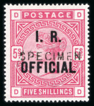 Stamp of Great Britain » Officials Inland Revenue: 1882-1901 5/- rose, DD, overprinted "I.R. OFFICIAL" and SPECIMEN