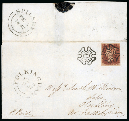 Stamp of Great Britain » Distinctive Maltese Cross Cancellations 1842 (Feb 1) Entire from Spilsby to Folkingham, bearing