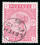 Stamp of Great Britain » 1855-1900 Surface Printed » 1883-84 & 1888 High Values 1883-84 5s rose on blued paper used showing a crisp strike of the Leith cds