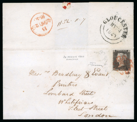 Stamp of Great Britain » 1840 1d Black and 2d Blue "May Dates" 1840 (May 24) entire from Gloucester with  1840 1d black pl.1a QL, a rare Sunday usage