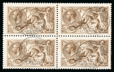 Stamp of Great Britain » King George V » 1913-19 Seahorse Issues 1915 De La Rue 2/6d. yellow brown; fine used block