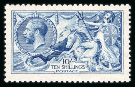 Stamp of Great Britain » King George V » 1913-19 Seahorse Issues 1915 De La Rue 10/- blue, fresh and fine mint NH. Scarce.