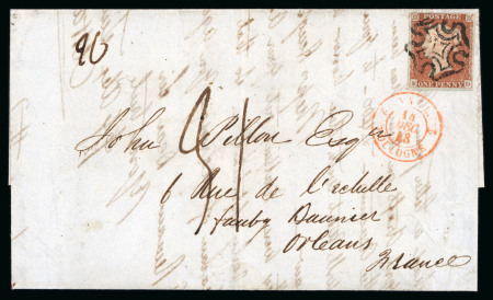 Stamp of Great Britain » 1841 1d Red 1843 (Dec) entire letter to France, rated "31" in manuscript,