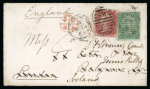Stamp of Canada 1865 Envelope to England with 1859 12 1/2c green tied by Montreal duplex redirected to Ireland