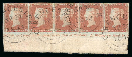 Stamp of Great Britain » Town Circular Datestamps 1841 1d. red, Pl. 32, TF-TJ, a fine used marginal strip